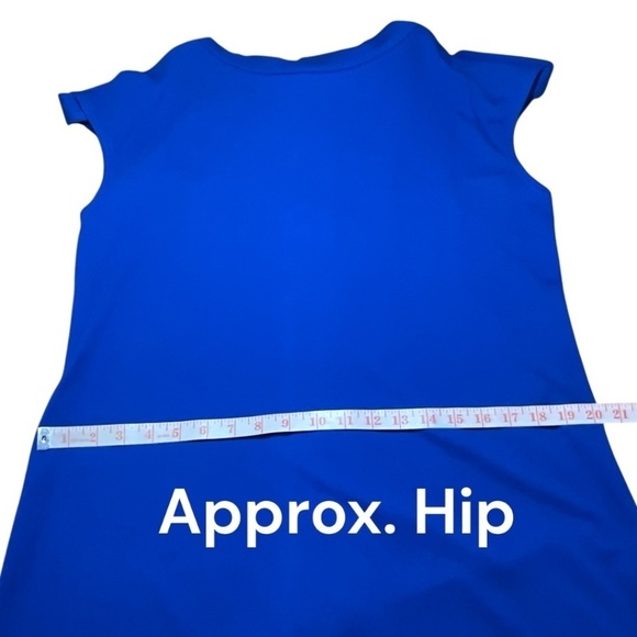 JOSEPH RIBKOFF Blue Jersey Knit Cowl Neck Mini Dress / Tunic Back Buttons Sz 14 - Picture 5 of 8